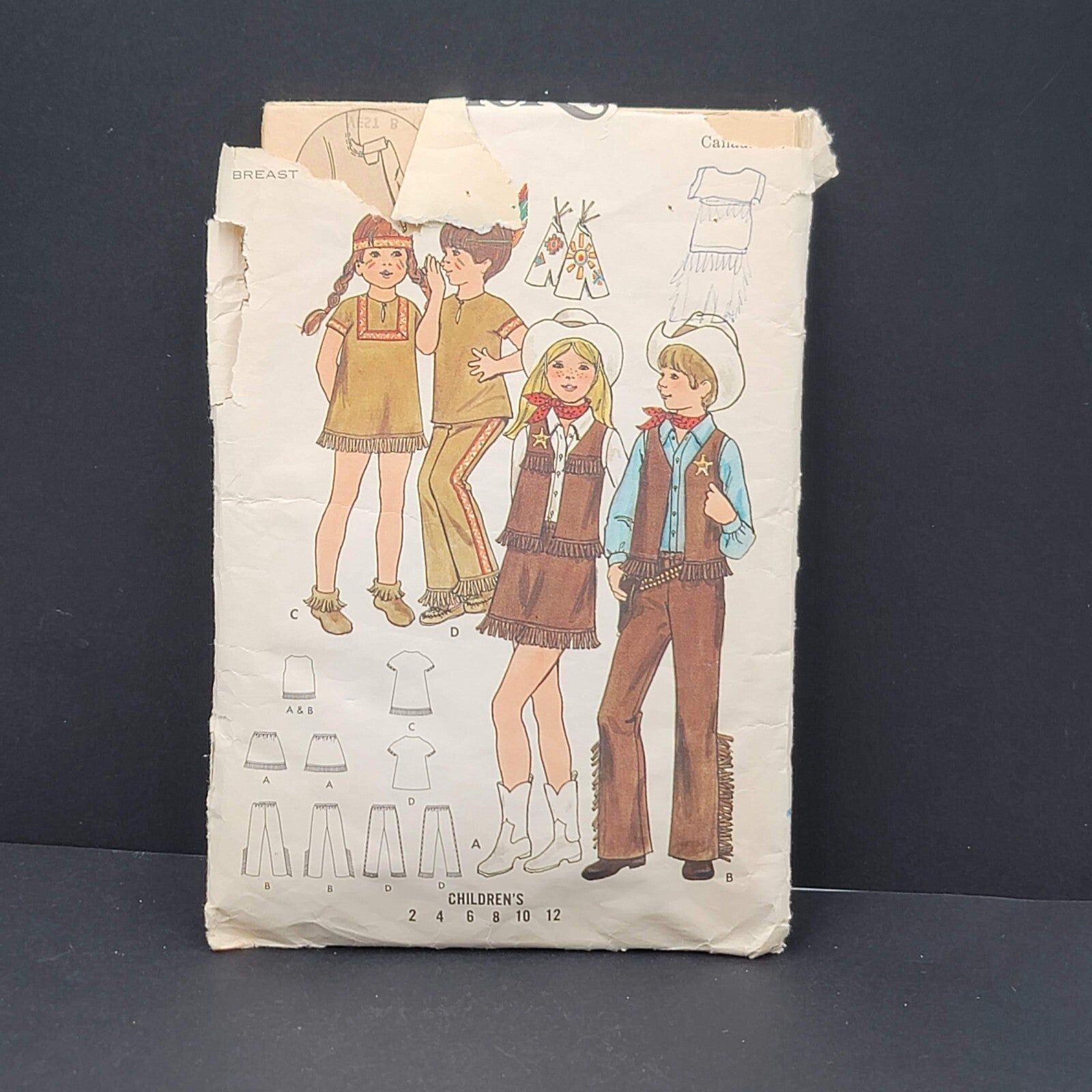 Vintage Butterick Childrens Costumes 6296 Cowboys Indians Sewing Pattern