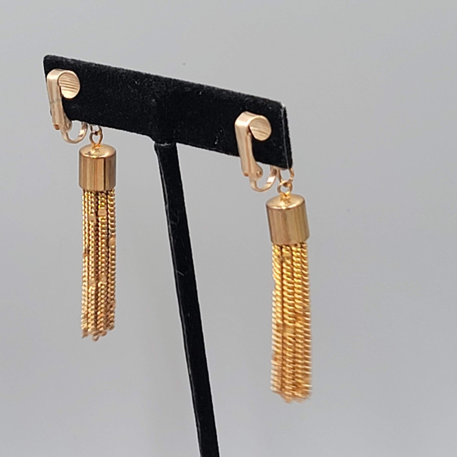 Vintage Dangle Multi Chain Clip on Earrings Gold tone 1.75"