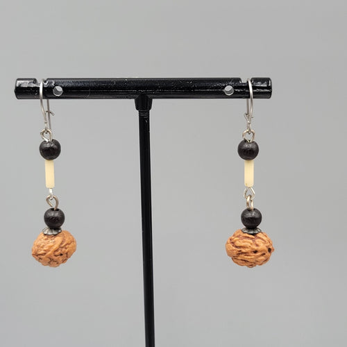 Boho Pierced Earrings Silver tone Seed Beaded Dangle 1.25"