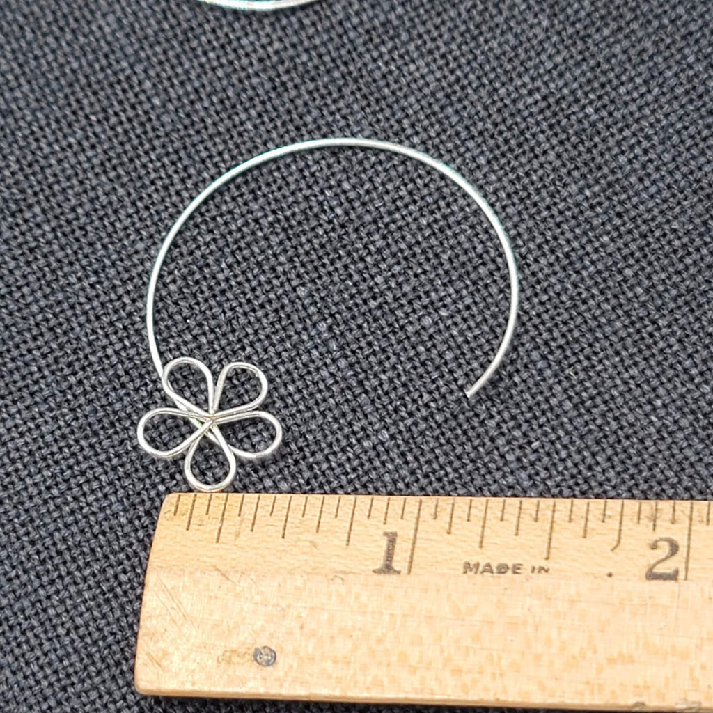 Sterling Silver Pierced Earrings Dainty Wire Flower 1.25" 925