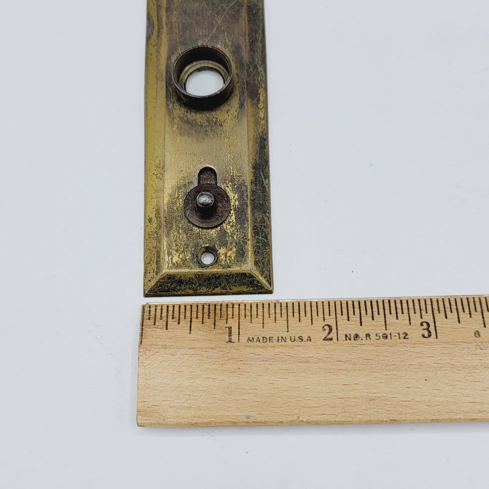 Vintage Brass Screen Door Knob Backplate Lock 4" x 1  3/8" Small