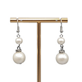Satin Look White Bead Pierced Earrings Silver tone Dangle 1.25 in