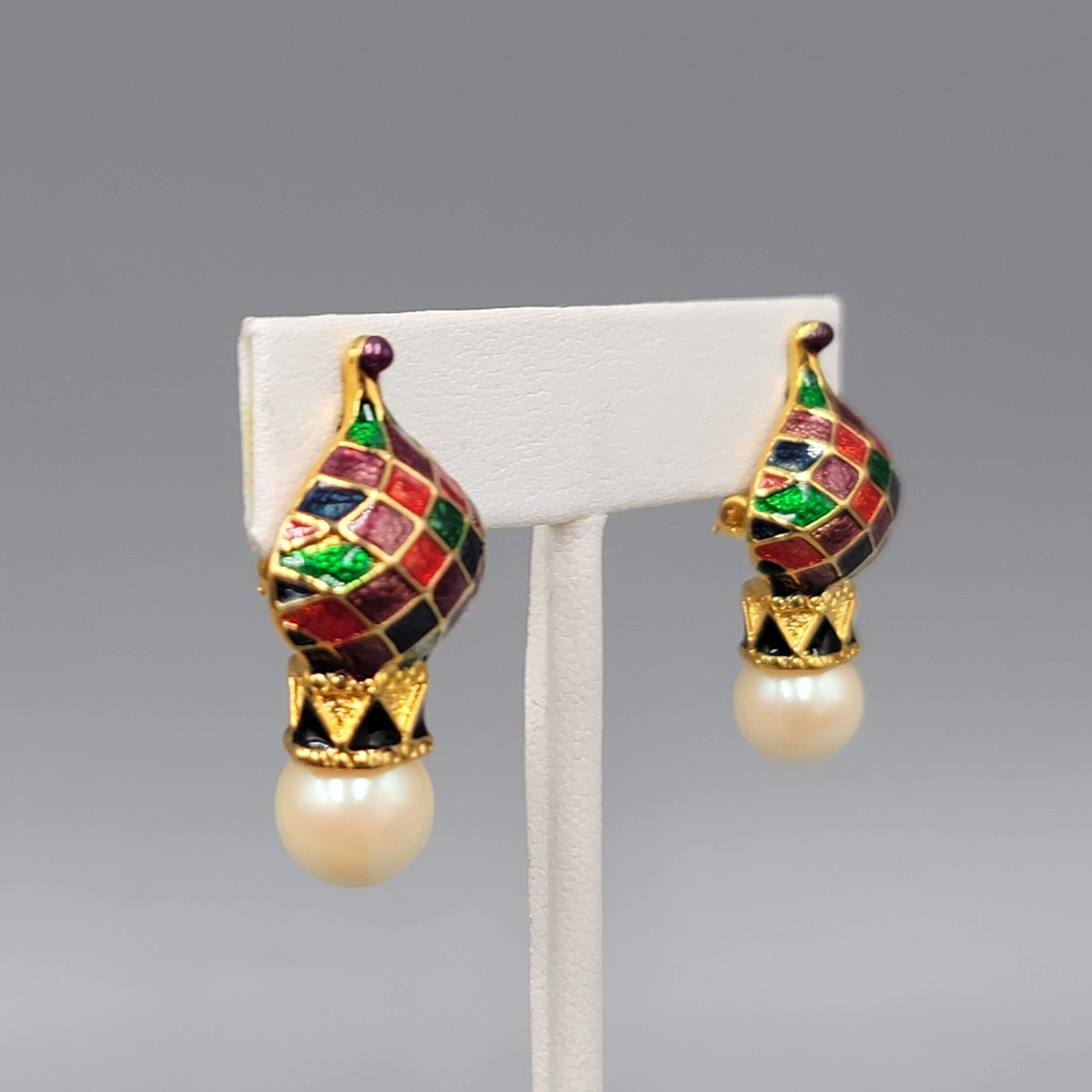 Joan Rivers Russian Cathedral Clip on Earrings Gold Plated Drop Enamel 1.25 in