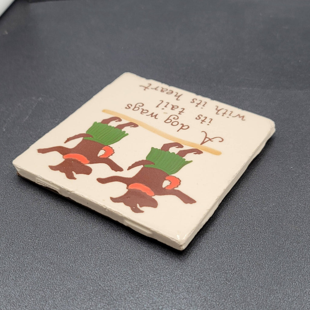 Banana Patch Studio TILE TRIVET HANDPAINTED ON KAUAI HAWAII Dog Wags Tail Heart