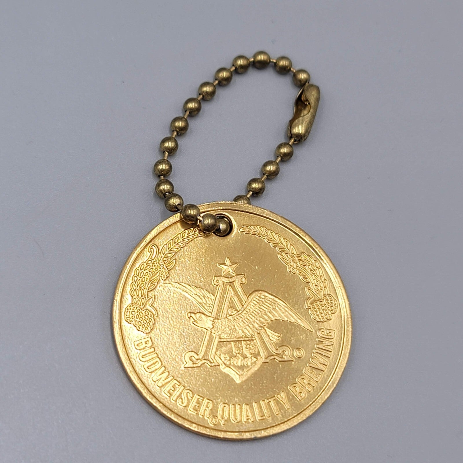Vintage Keychain Token Budweiser Quality Brewing Natural Ingredients 1.5"