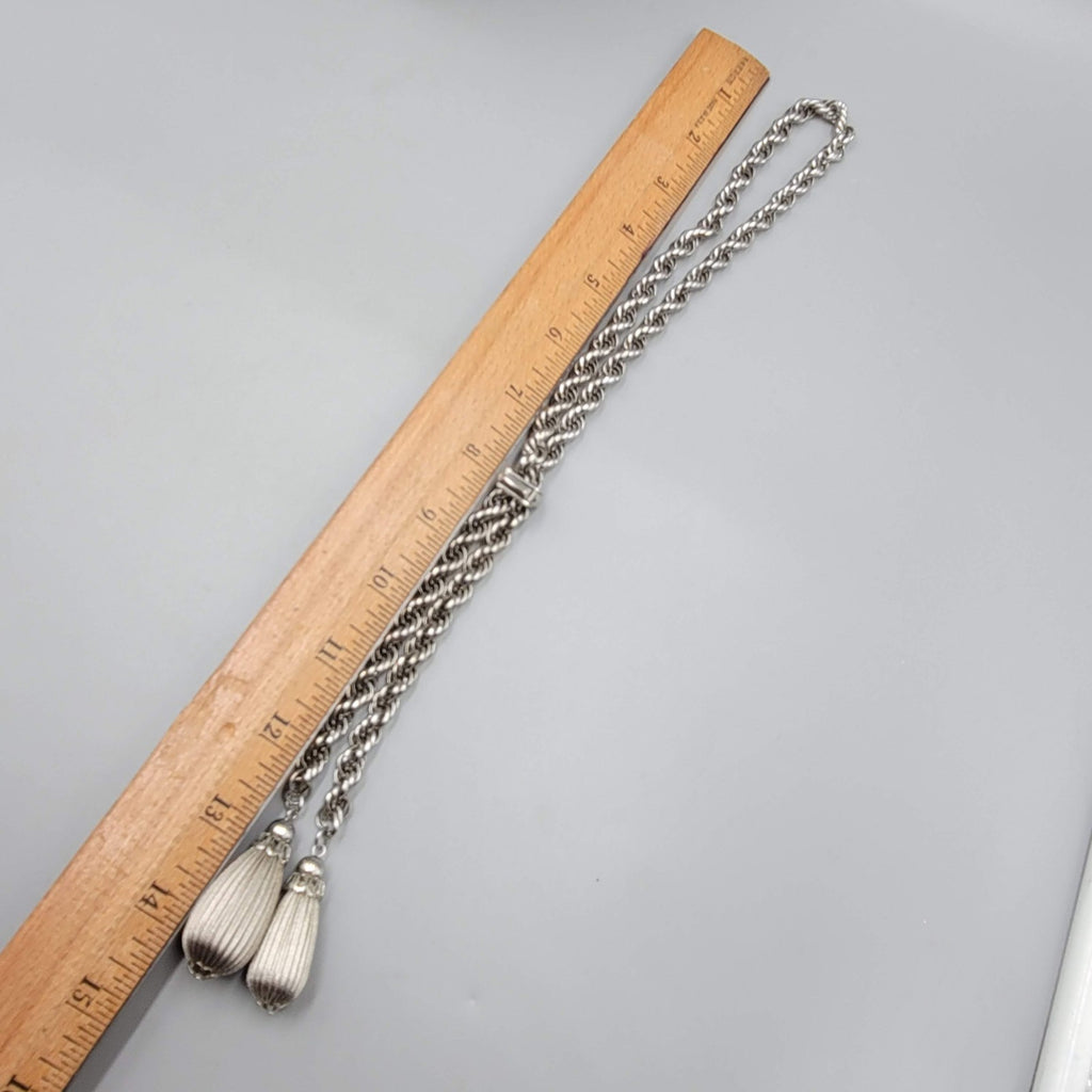Vintage Twist Chain Lariat Necklace Statement Silver tone 28 in