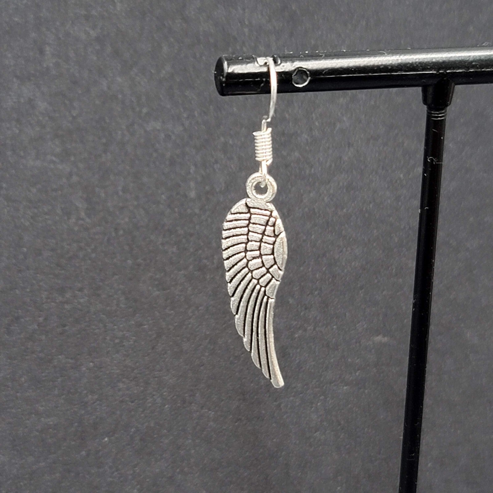 Pierced Earrings Feather Silver tone Dangle Angel Bird 1 1/8"
