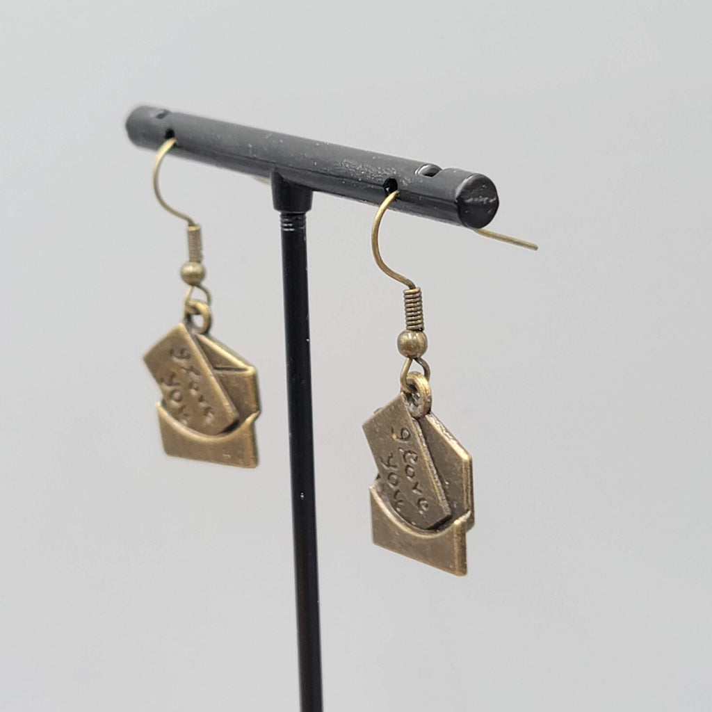Love Note Pierced Earrings Bronze tone Dangle Embossed 3/4"