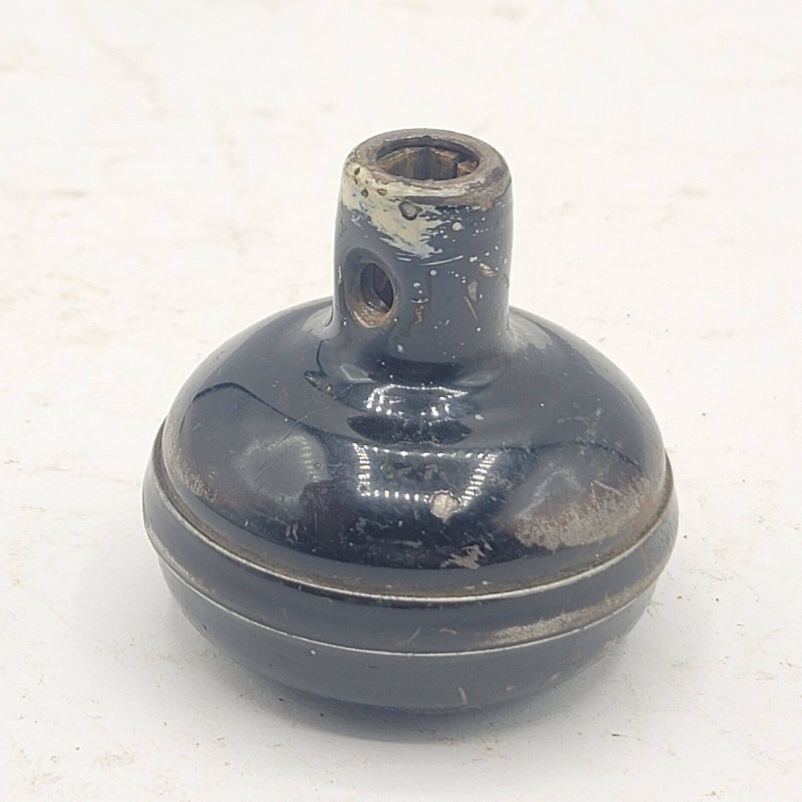 Single Vintage Steel Door Knob Black Enamel over Metal Reclaimed Salvage 2.25"