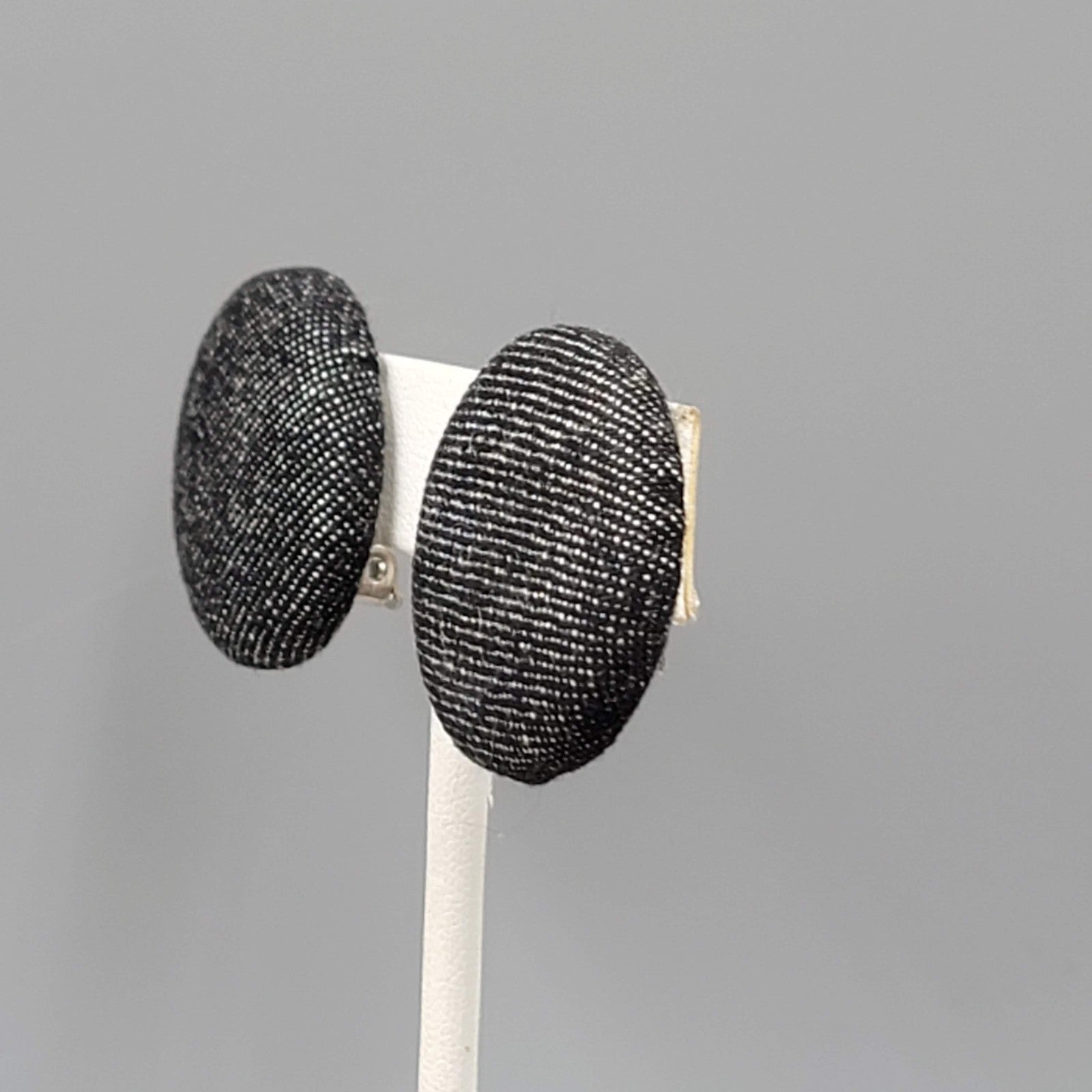 Vintage Black Denim Clip on Earrings Round Drop 1 1/8"