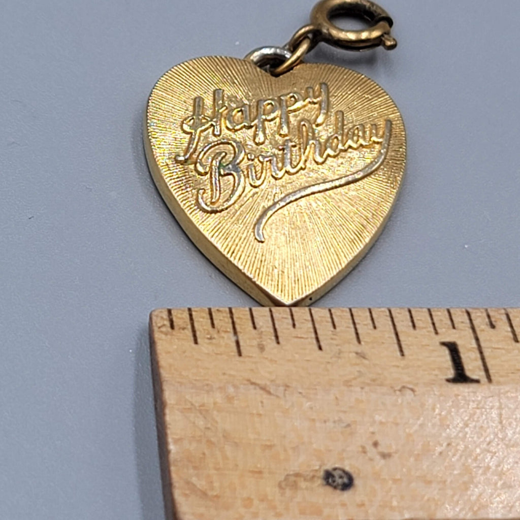 Vintage Dangle Happy Birthday Heart Charm w Clasp Gold tone  1"