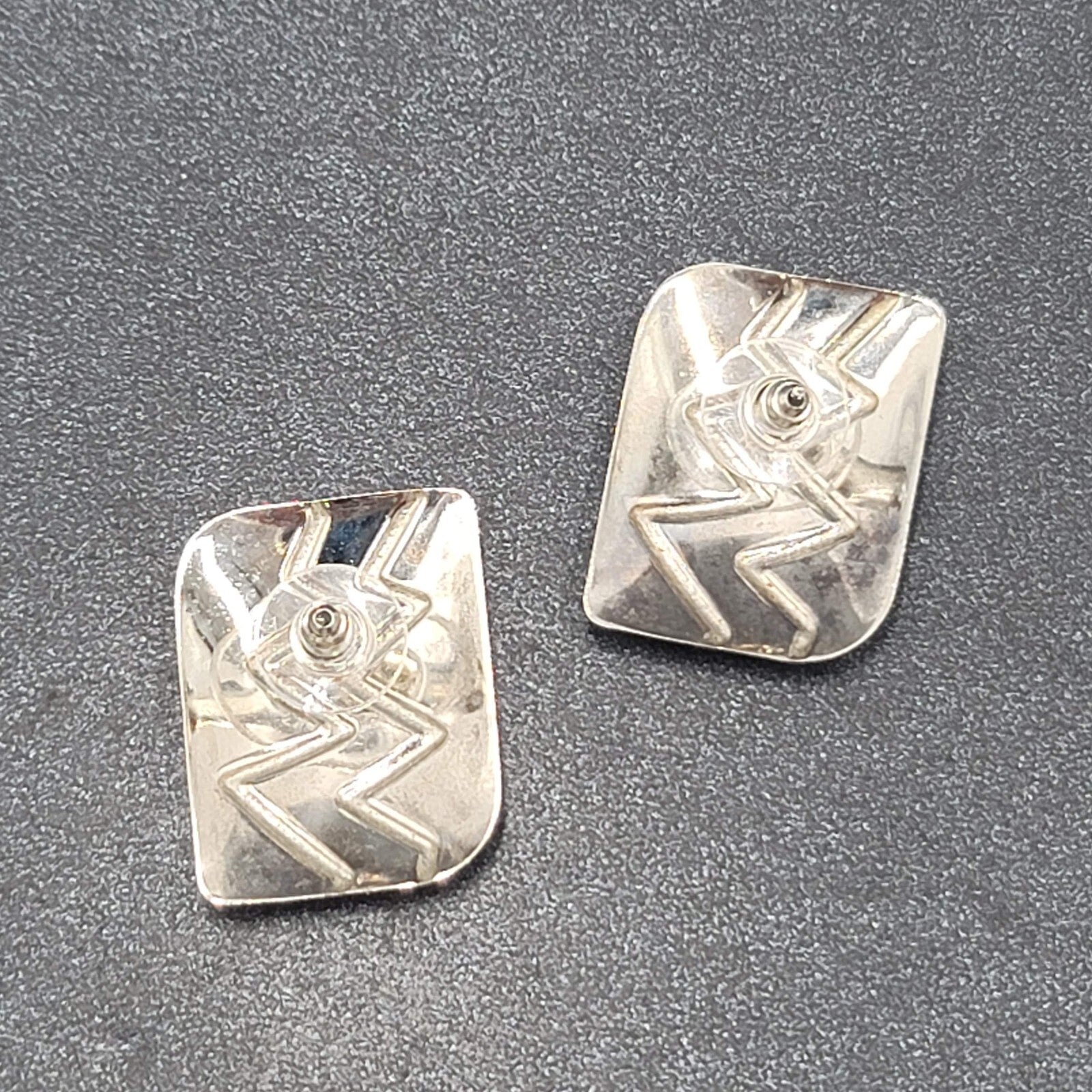 Vintage Pierced Earrings Silver tone Blue Enamel Statement Drop1 1/8"