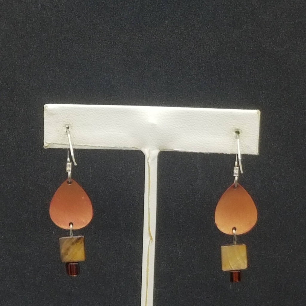 Pierced Earrings Red Enamel Shell Statement Dangle 3/8"