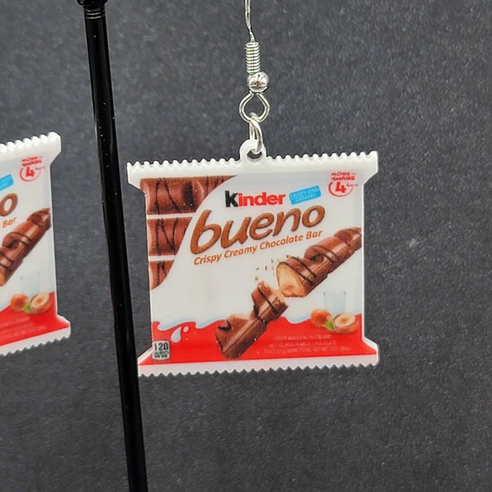 Pierced Earrings Kinder Bueno Fun Snack Dangle 1.25"