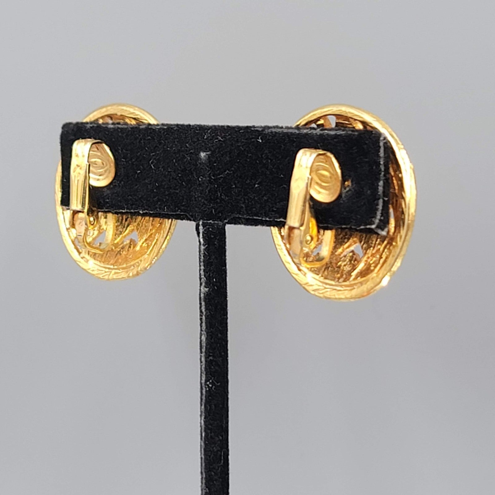 Vintage Textured Clip on Earrings Gold tone Open Round Statement 1 in