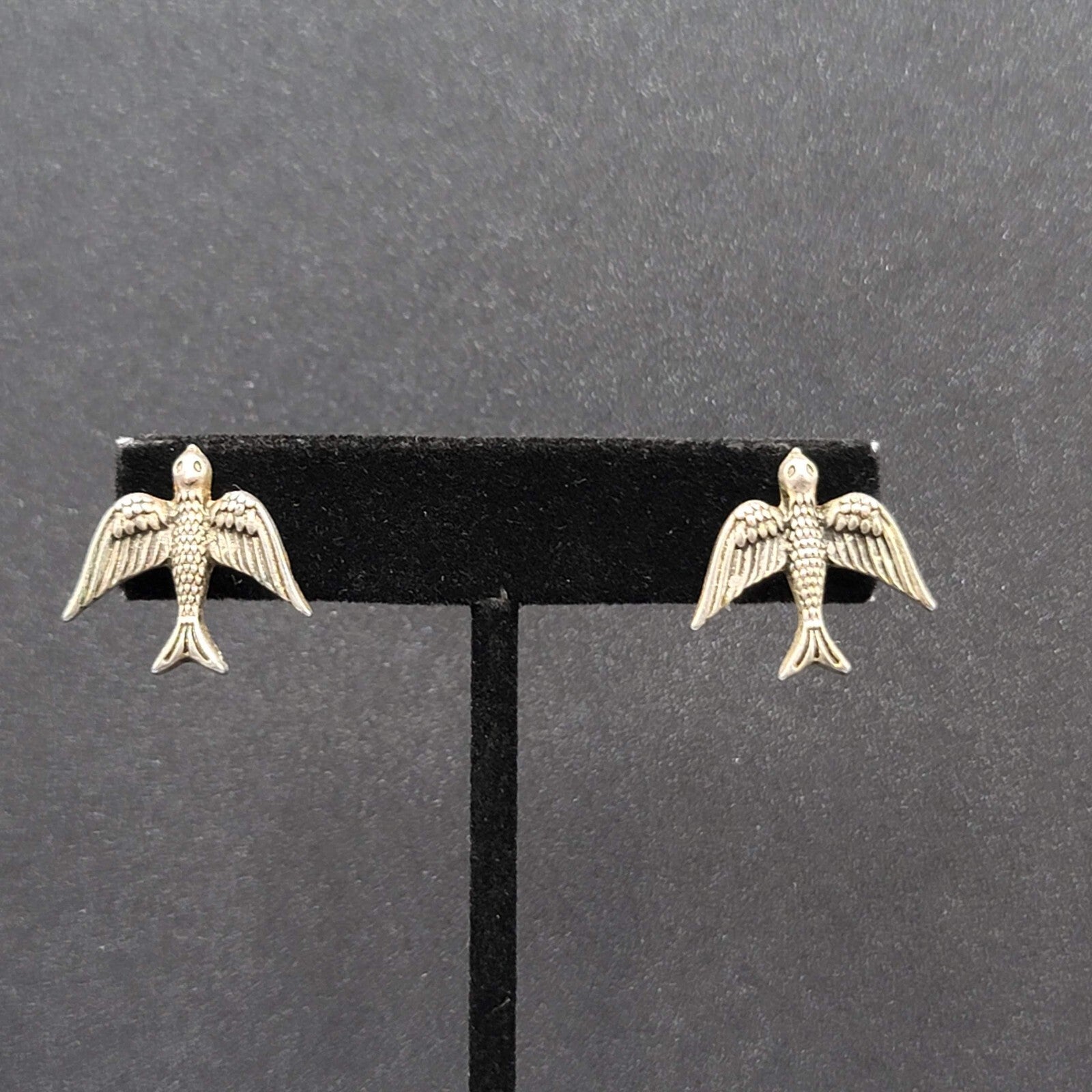Bird Pierced Earrings Silver tone Drop 3/4"