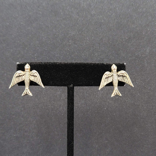 Bird Pierced Earrings Silver tone Drop 3/4"