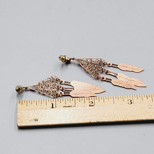 Copper tone Dangle Chandelier Pierced Earrings 2 3/8"