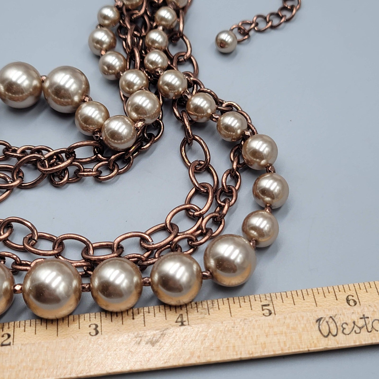 Statement Graduated Bead Necklace Copper tone Chain Layered 16"+