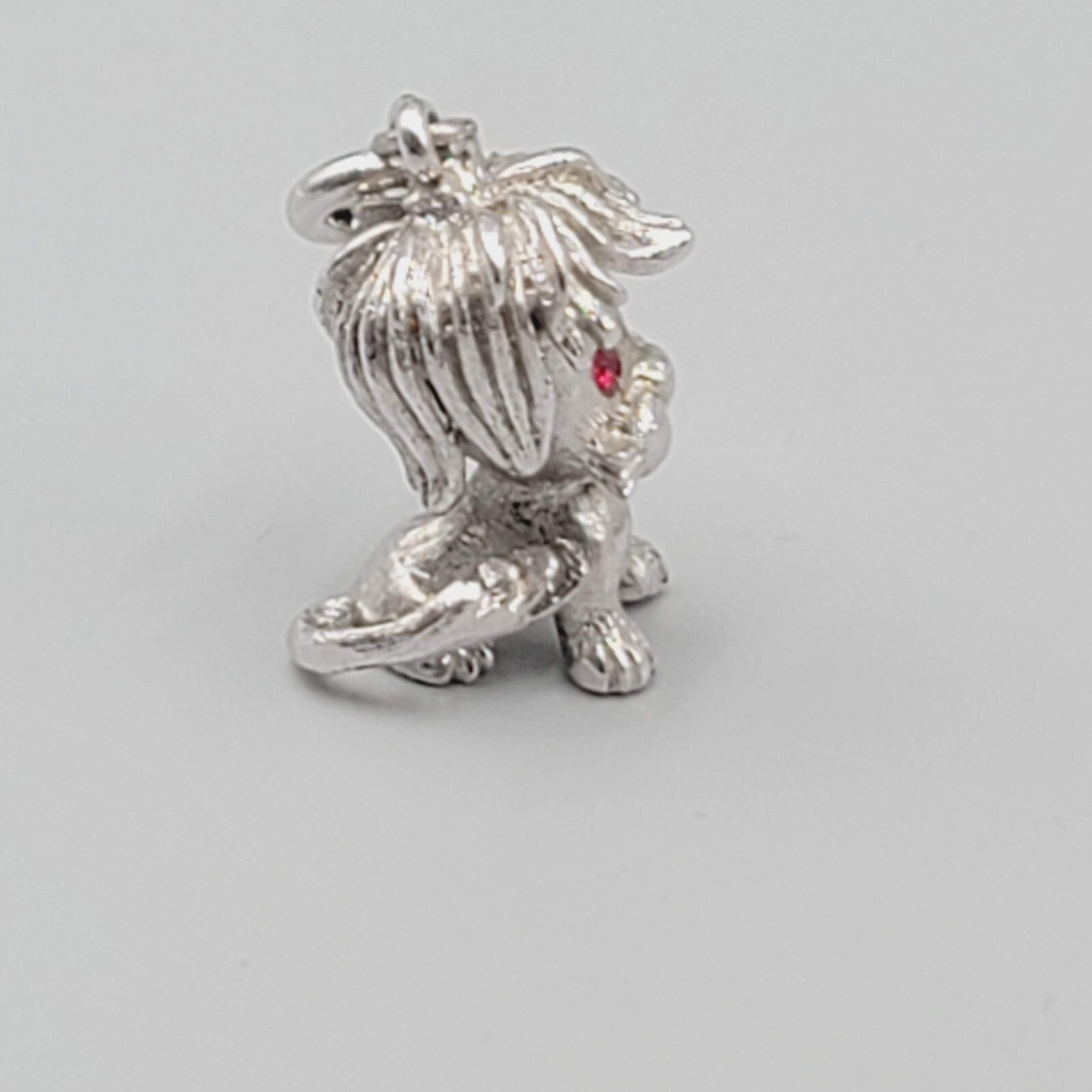 Vintage Monet Dog Charm Silver Tone Dangle Red Rhinestone Eyes 1"