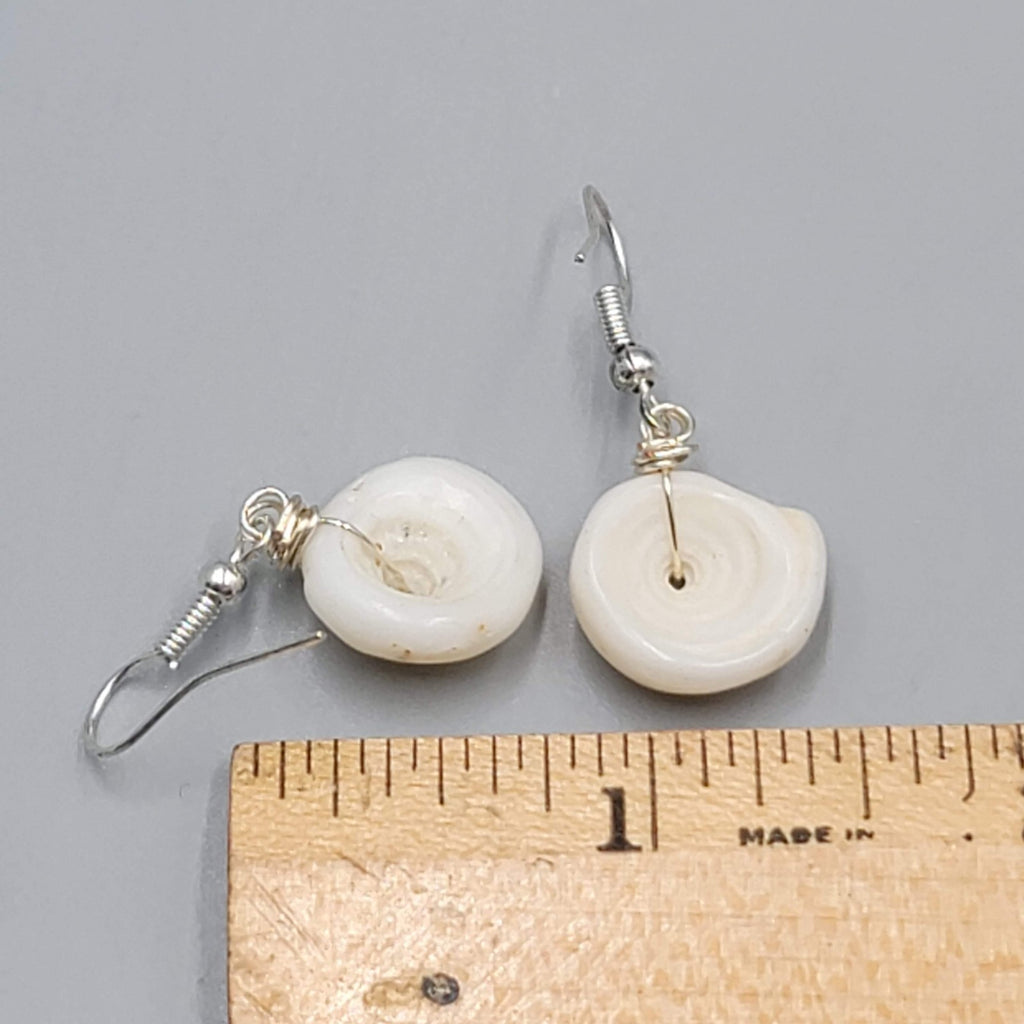White Shell Pierced Earrings Silver tone Dangle 3/4"