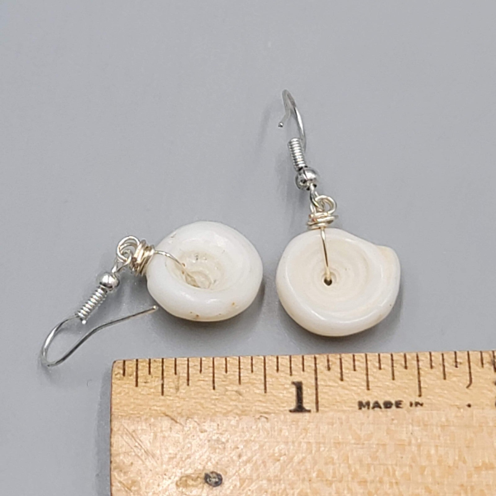 White Shell Pierced Earrings Silver tone Dangle 3/4"