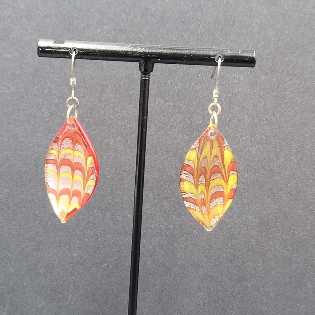 Sterling Silver Pierced Earrings Dichroic Red Glass Dangle 1.25"