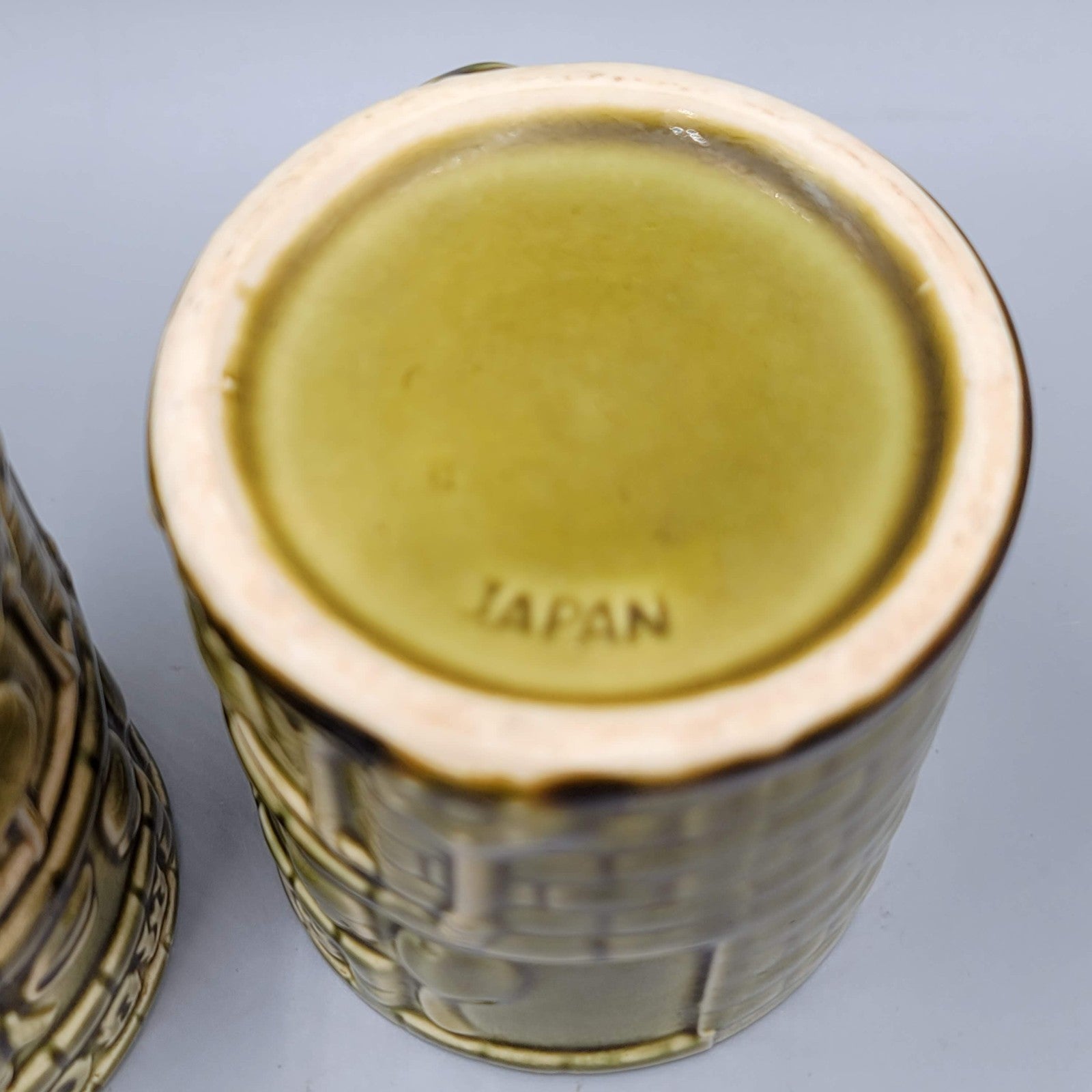 Vintage Japan Coffee Mug Cup Set of 2 Green Glaze MCM
