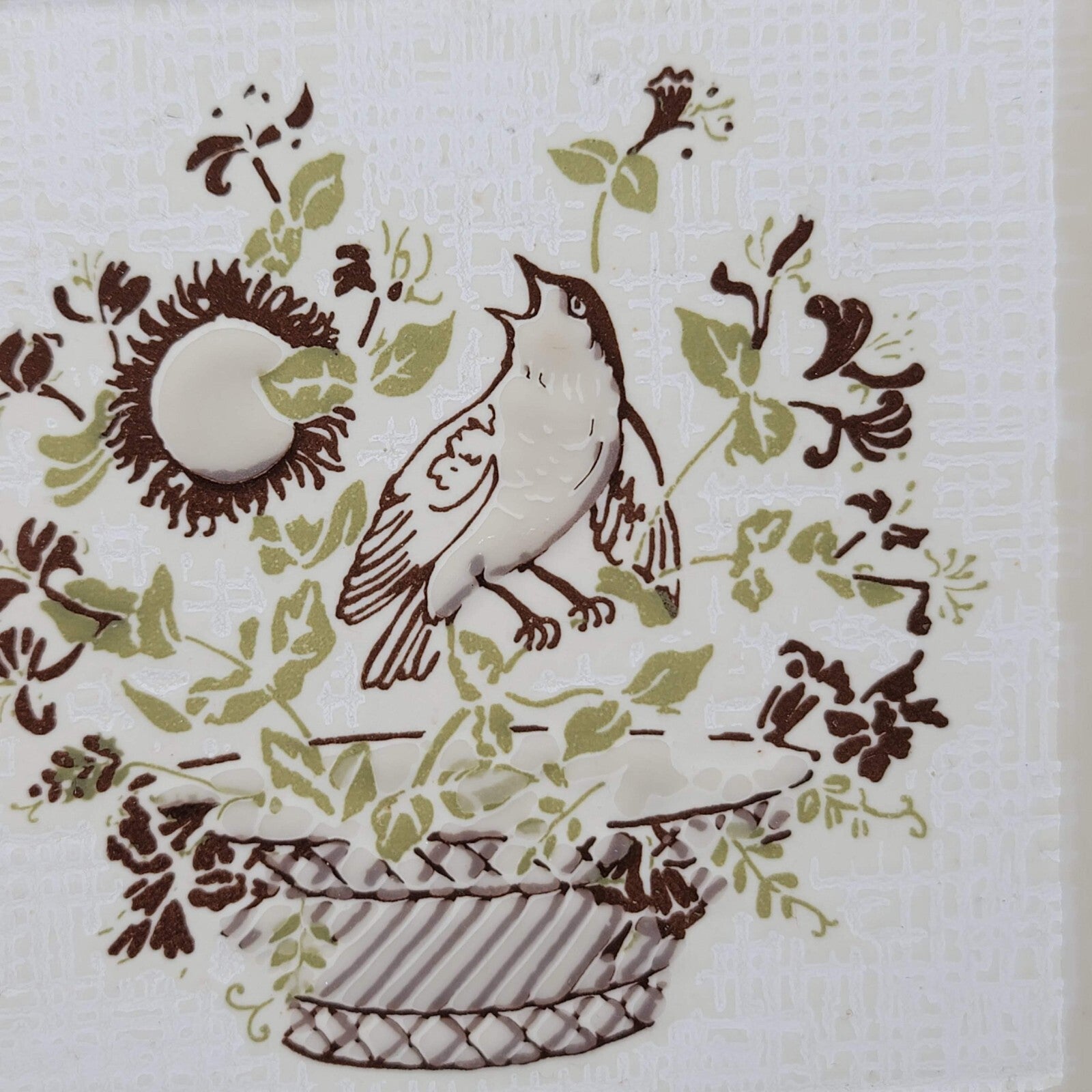 Vintage Siena Ceramic Tile Bird Flower Made in Italy 5 3/4"