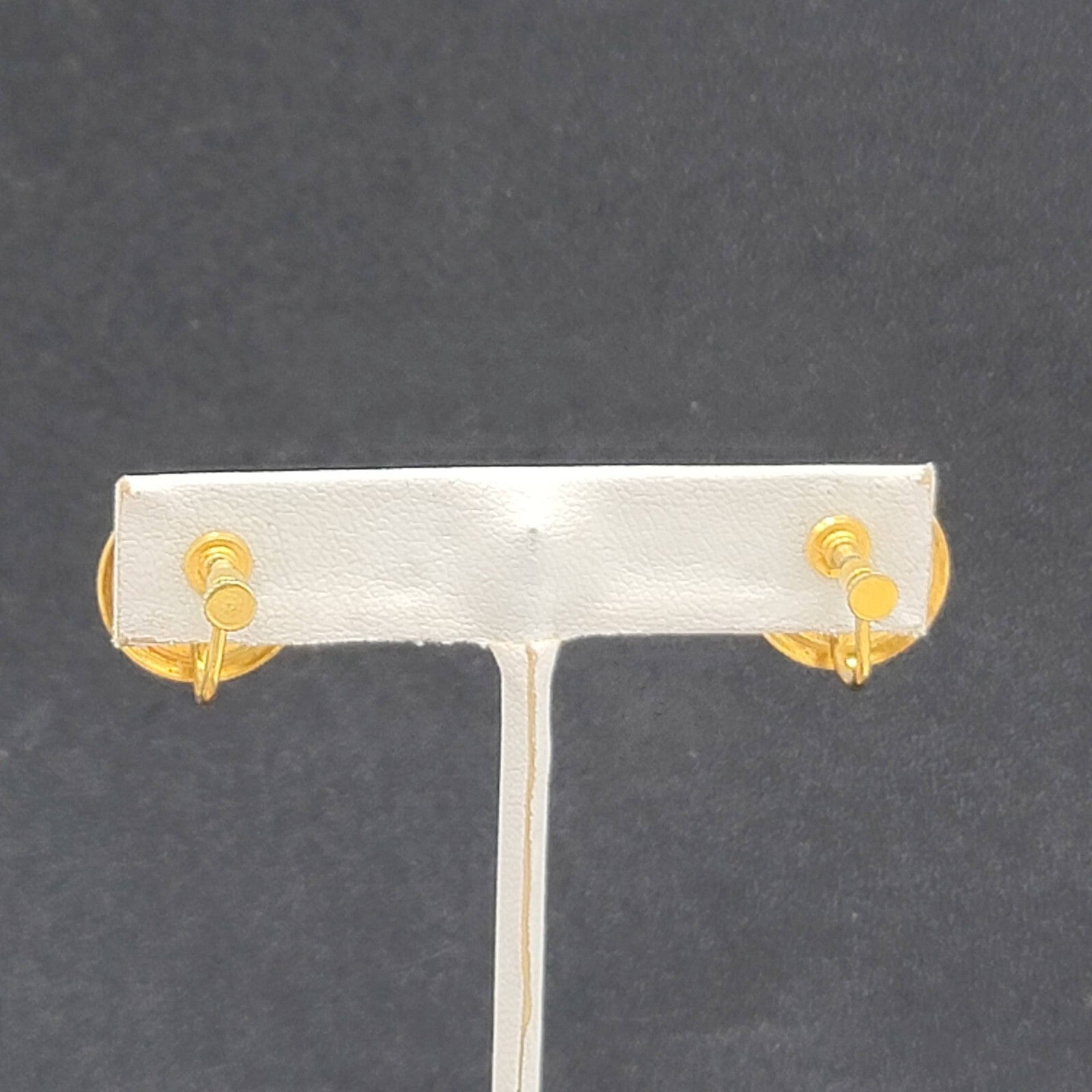Vintage Clip on Earrings Gold tone Fleur Di Lis Mother of Pearl 5/8" Screw Back