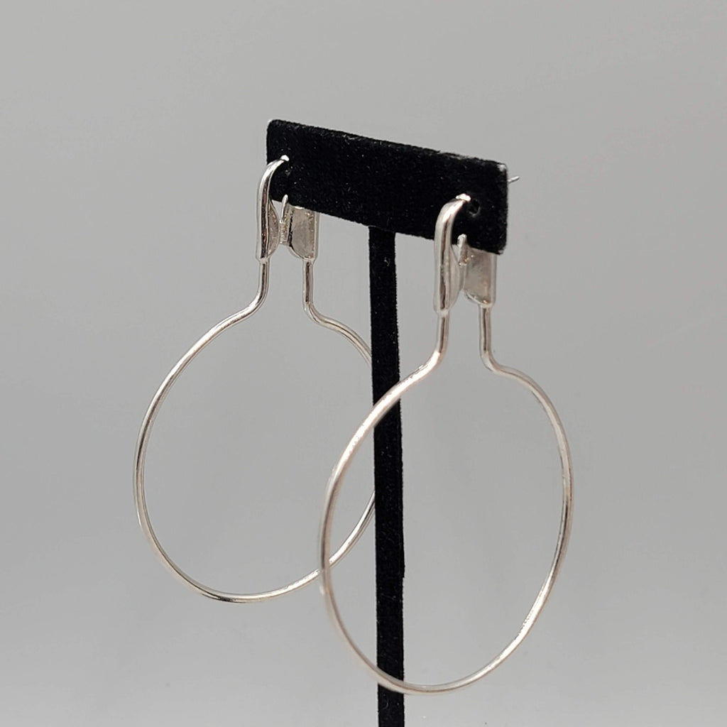 Extra Large Safety Pin Style Hoops Pierced Earrings Silver tone Dangle 3.25"