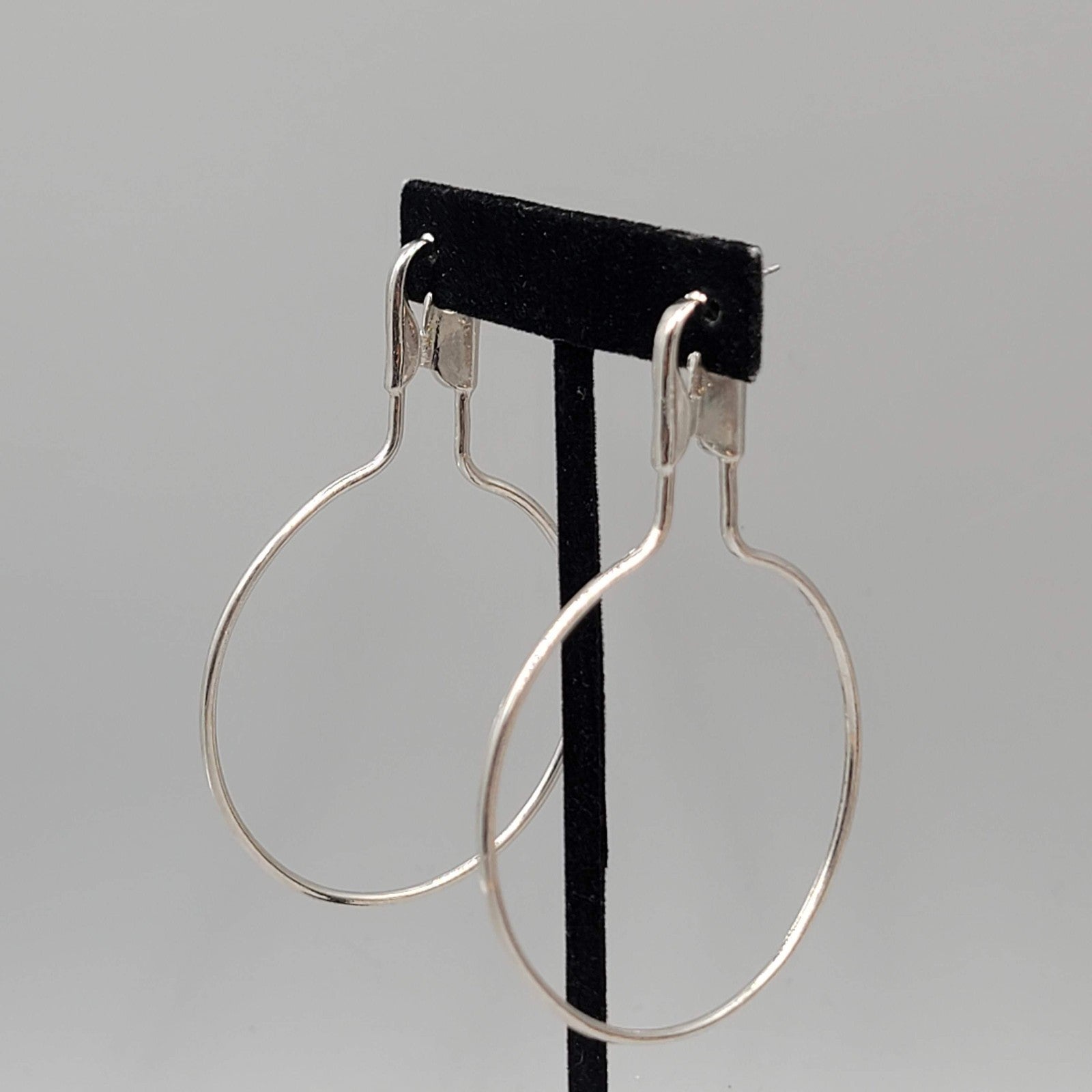 Extra Large Safety Pin Style Hoops Pierced Earrings Silver tone Dangle 3.25"