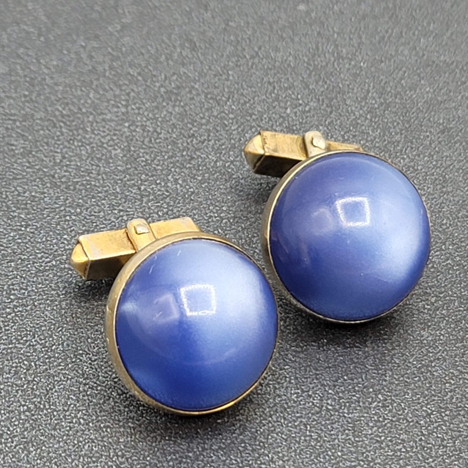 Vintage Cufflinks Lot of 2 Gold tone Blue Green Chatoyant Costume Men's Jewelry
