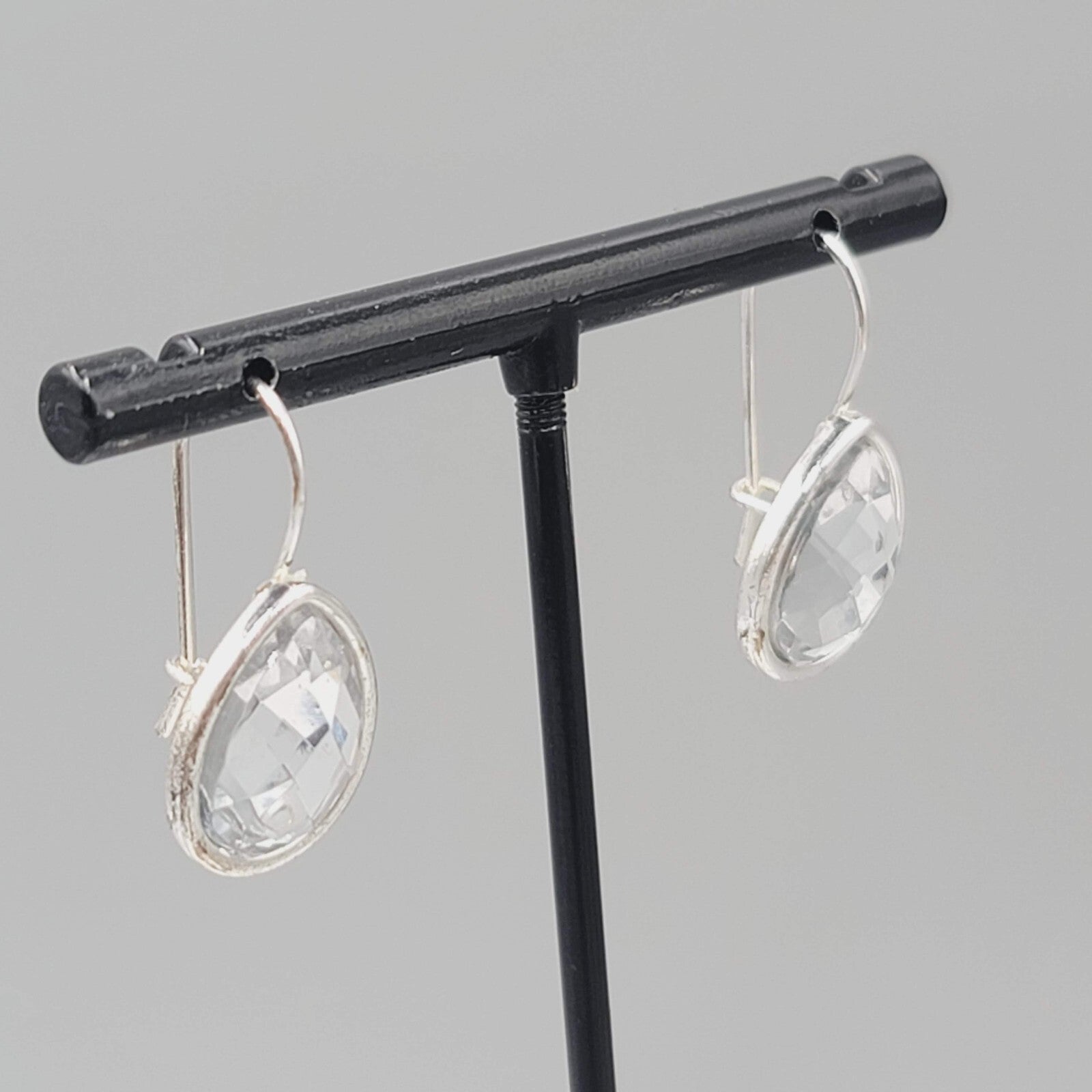 Teardrop Silver tone Pierced Earrings Drop 5/8"