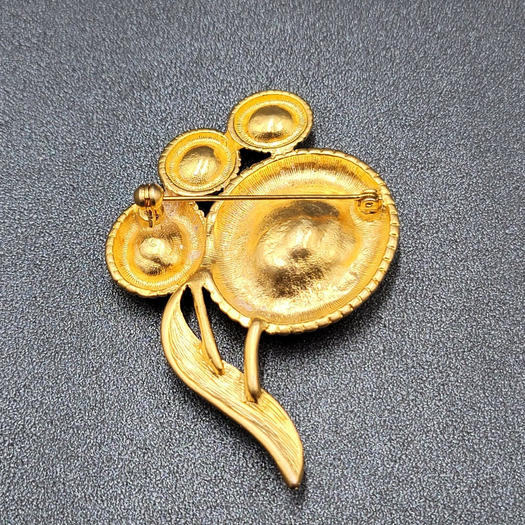 Vintage Brooch Matte Gold Plated Faux Pearl Flower 2.75"
