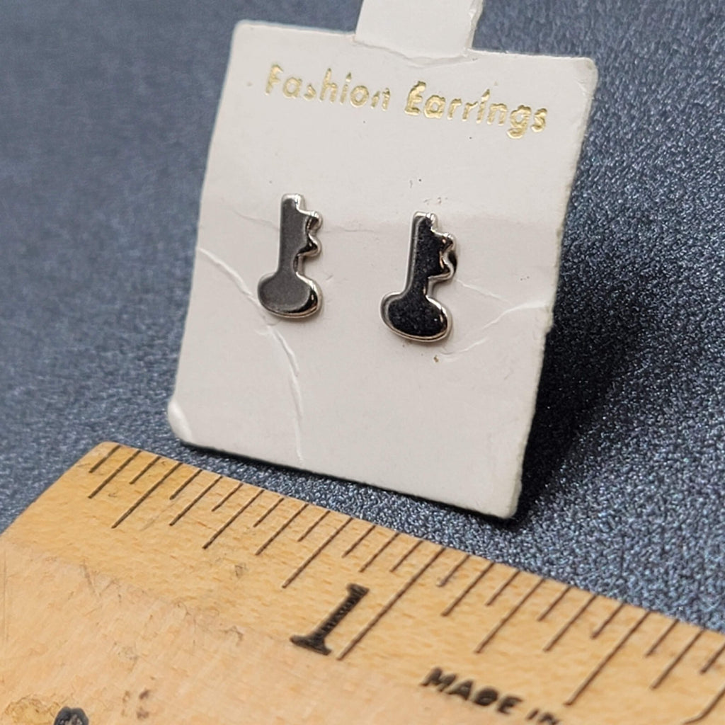 Vintage Skeleton Key Pierced Earrings Silver tone Tiny Studs  1/4"