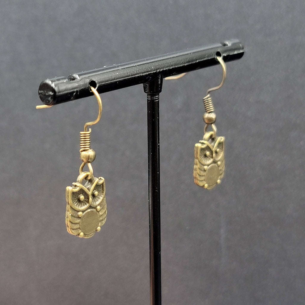 New OWL Pierced Earrings Bronze tone Dainty Dangle 1/2"