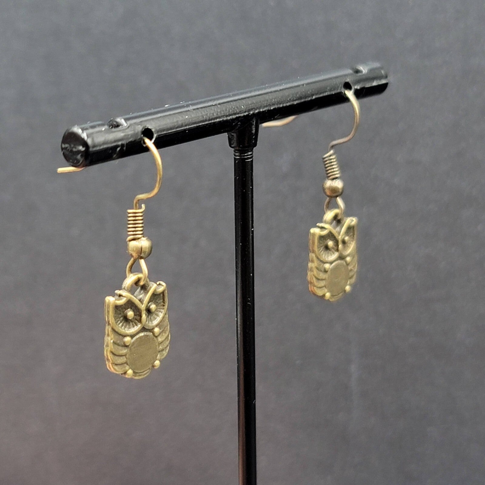 New OWL Pierced Earrings Bronze tone Dainty Dangle 1/2"
