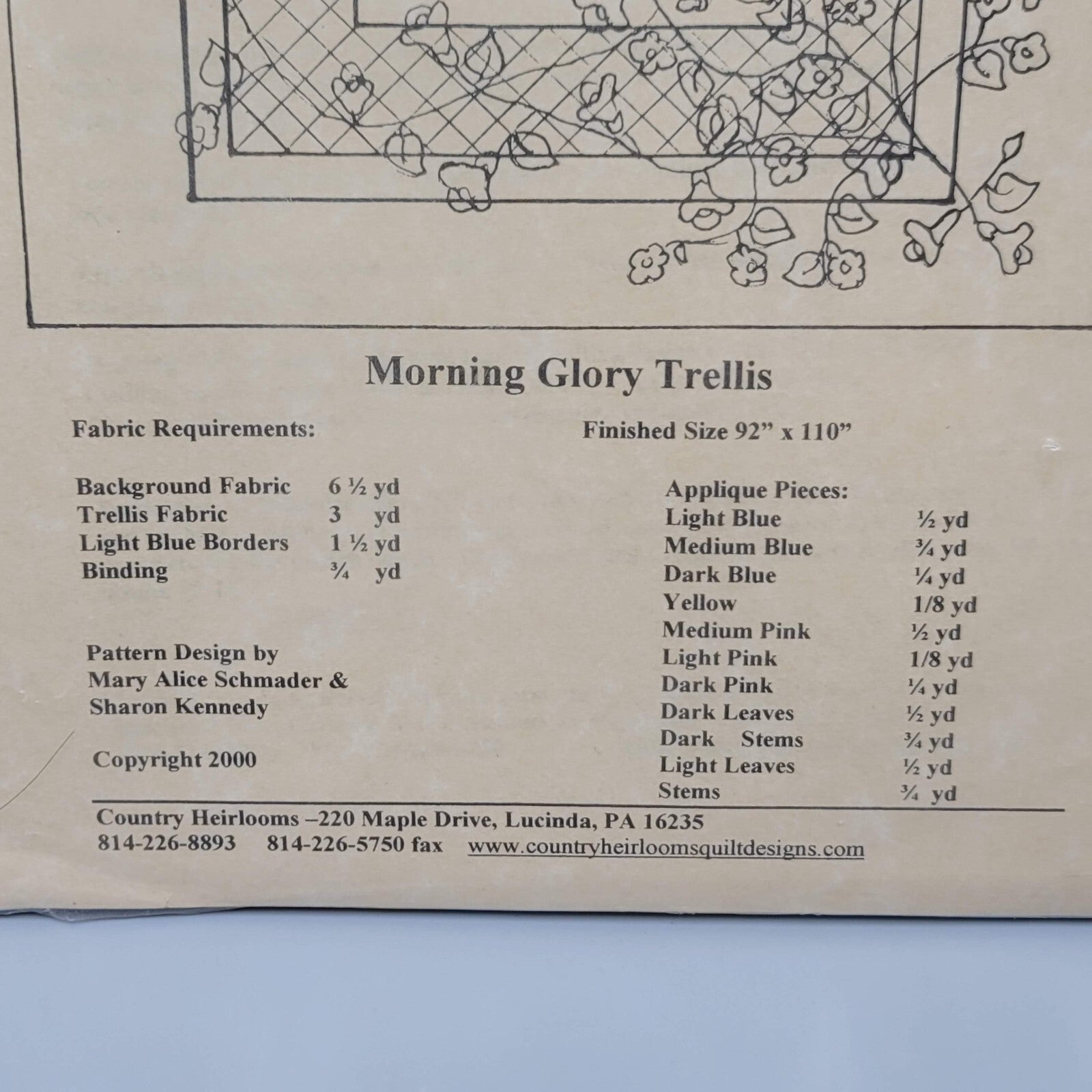 Country Heirlooms Morning Glory Trellis Quilt Pattern Only Size 92"x110"