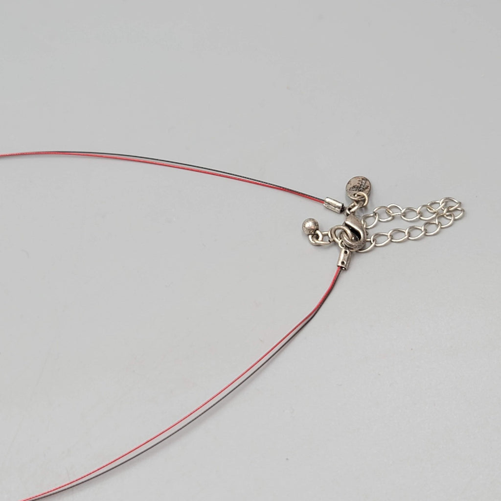 Bead Necklace Silver tone Red Faceted Beads Red Cord 18"