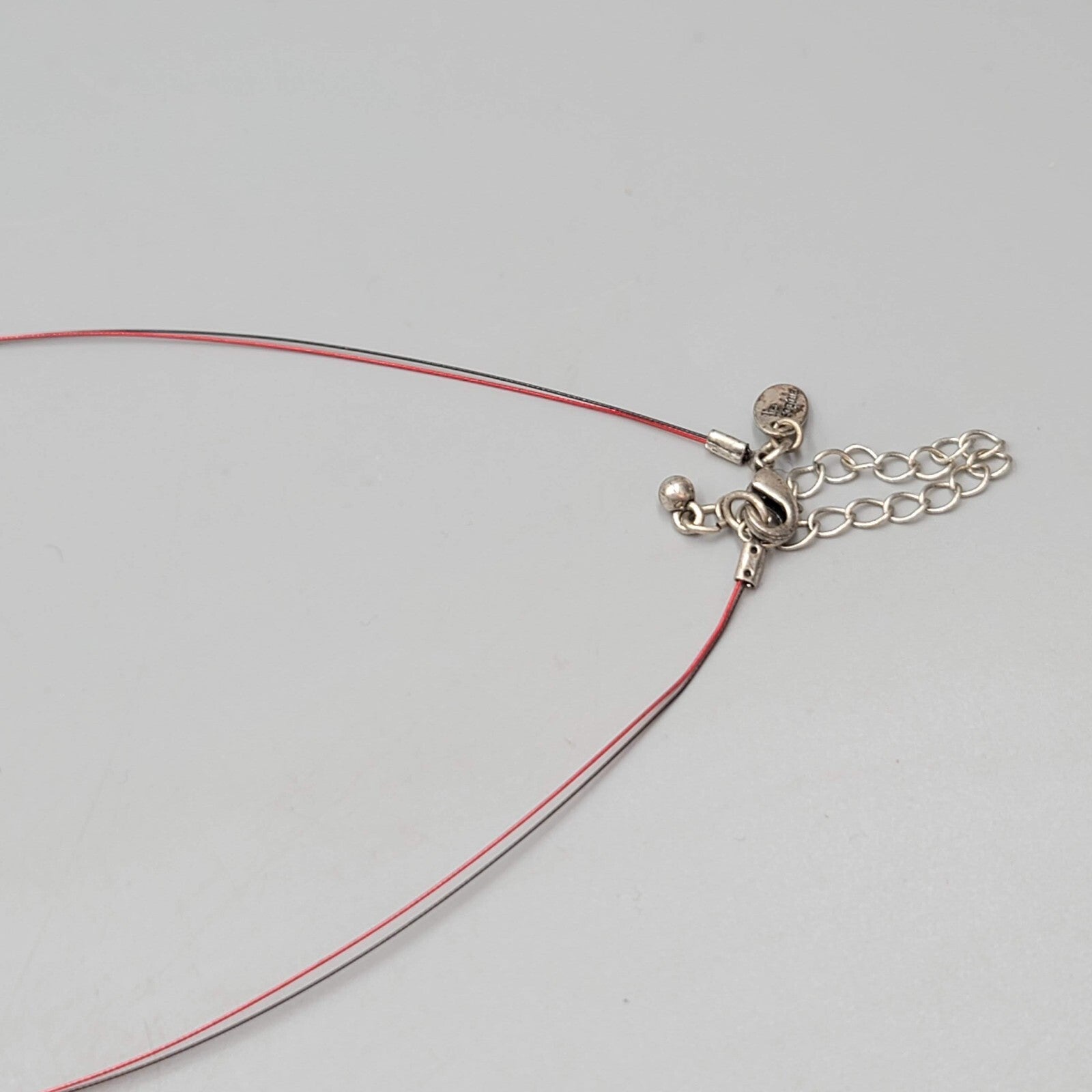 Bead Necklace Silver tone Red Faceted Beads Red Cord 18"