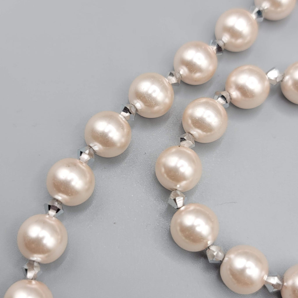 Pink Stone Bead Necklace Faux Pearl Silver tone Toggle Closure 18"