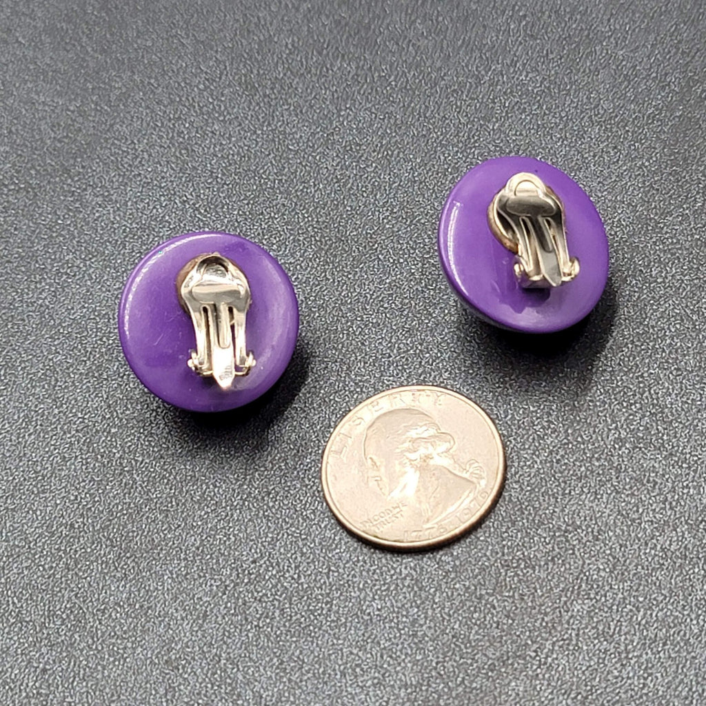 Vintage Clip on Earrings Purple Acrylic Dome Studs 1"
