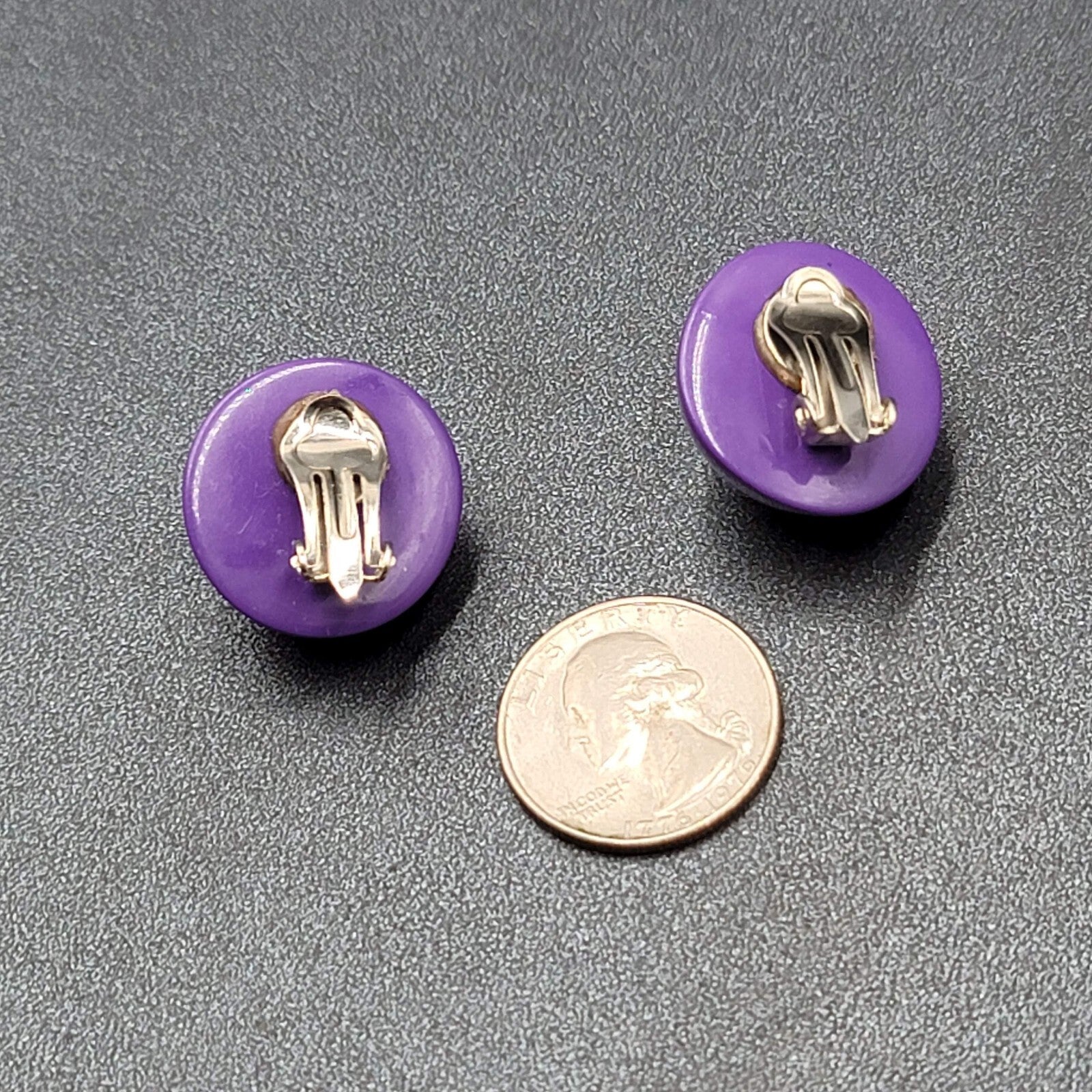 Vintage Clip on Earrings Purple Acrylic Dome Studs 1"