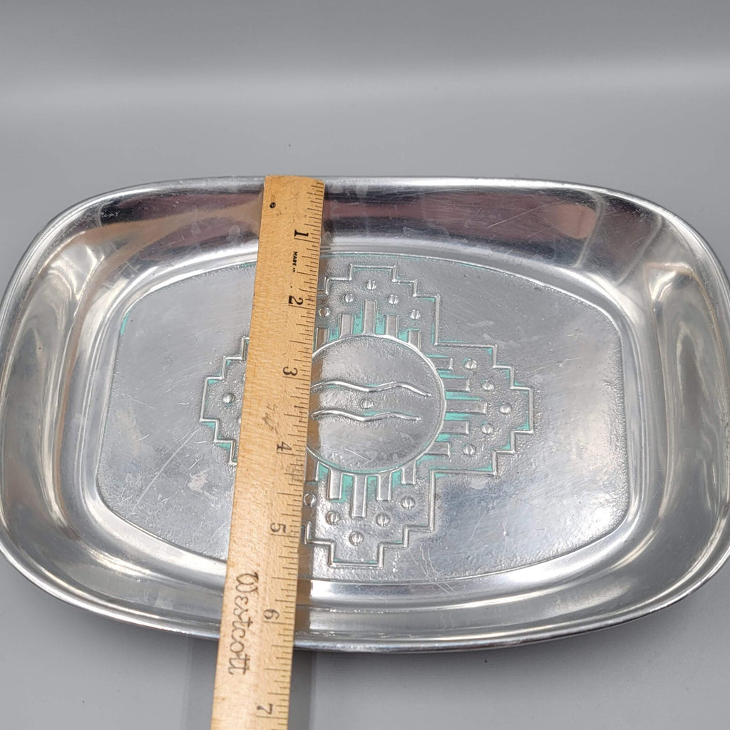 Wilton Armetale Zia Pewter Bread Tray Southwest Turquoise Dish USA 9”x 6”