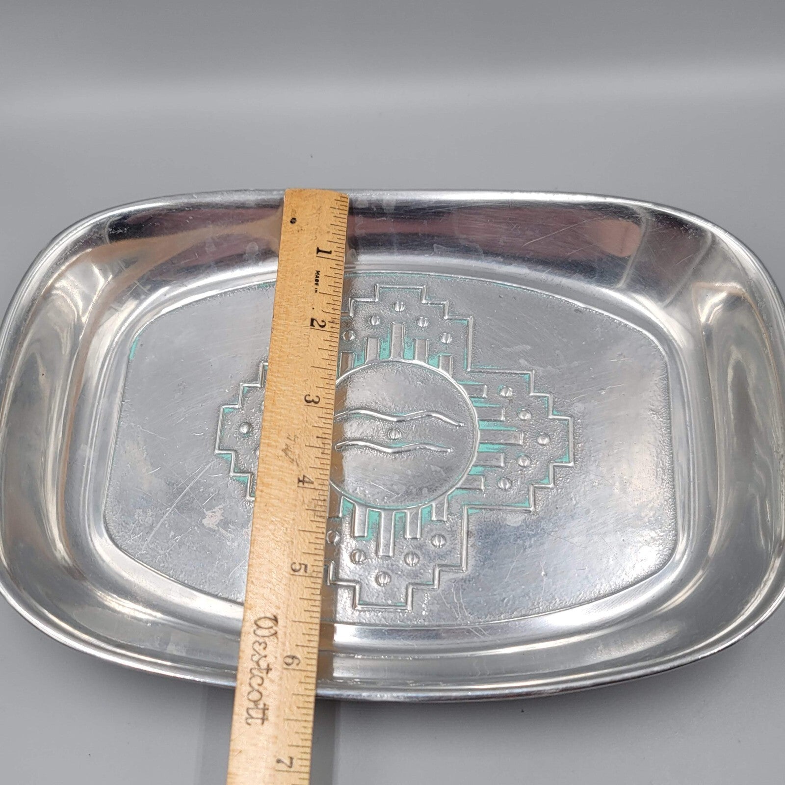 Wilton Armetale Zia Pewter Bread Tray Southwest Turquoise Dish USA 9”x 6”