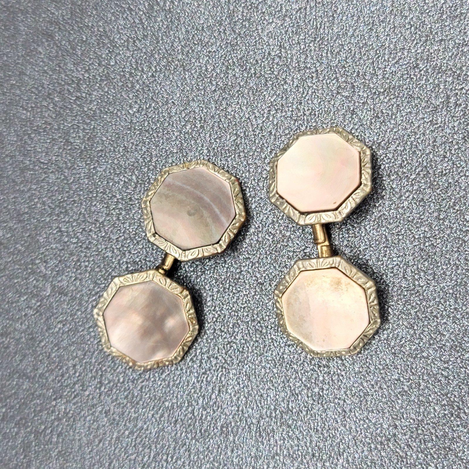 Vintage Mother of Pearl Abalone Cuff Links Silver tone Estate Costume Jewelry