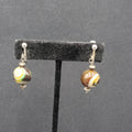 Clip on Earrings Silver tone Slag Glass Marble Bead Dangle 1"