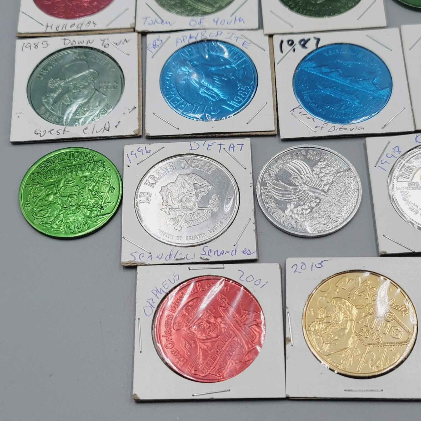 Vintage Mardi Gras Doubloons 39 Pcs token Lot Set PGG Charms 1962-2015