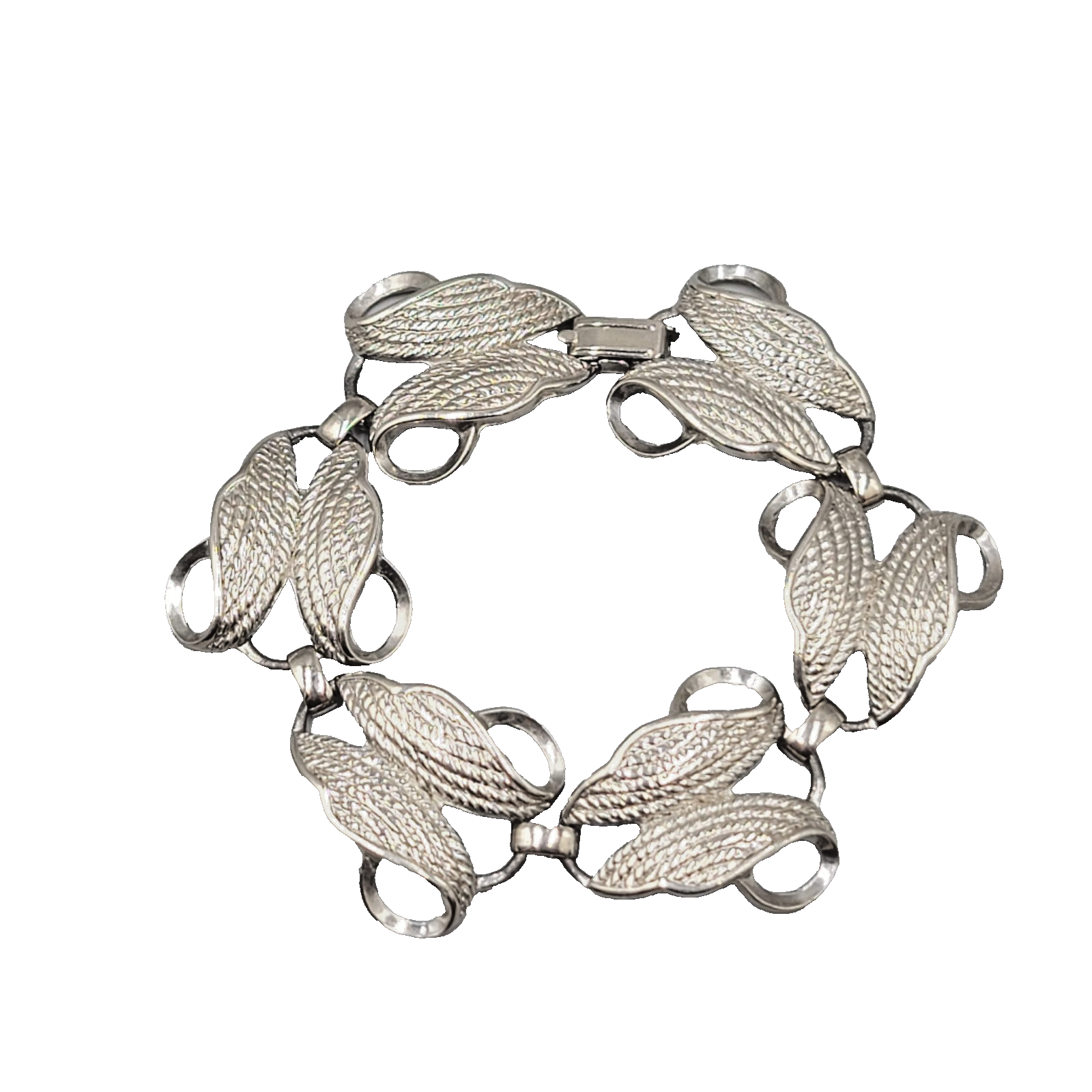 Vintage Bracelet Silver tone Textured Leaves 7.25 in